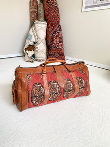 No. BAG 151 - Red Moroccan Handmade Rug & Leather Duffle Bag