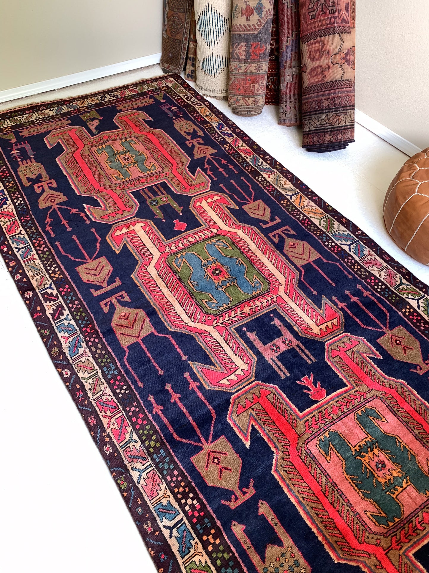 No. A1035 - 4.4' x 9.8' Vintage Persian Tribal Rug