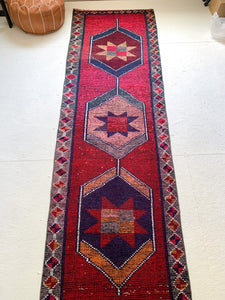 Reserved for Try On - No. R1036 - 2.9' x 9.3' Vintage Turkish Herki Runner Rug