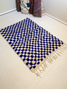 Reserved for Carmen - No. A1045 - 3.4' x 4.9' Blue Checkered Moroccan Area Rug