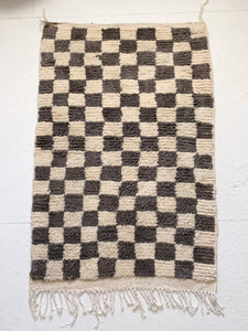 Reserved for Carmen - No. A1048 - 3.2' x 5.3' Grey Checkered Moroccan Area Rug