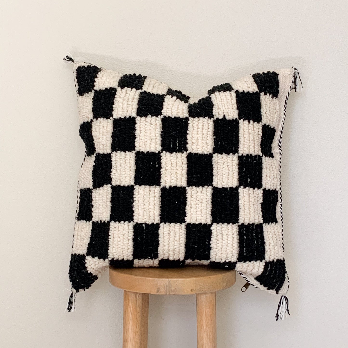 Black Checkered Moroccan Rug Pillow Cover