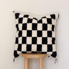 Load image into Gallery viewer, Black Checkered Moroccan Rug Pillow Cover
