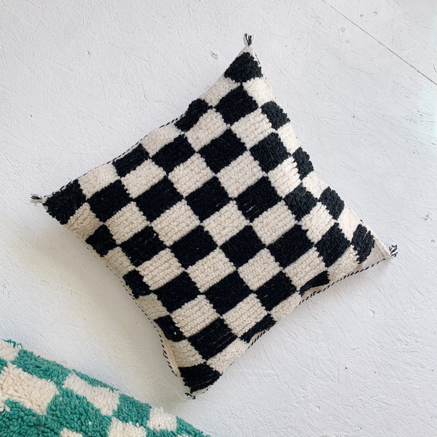 Black Checkered Moroccan Rug Pillow Cover