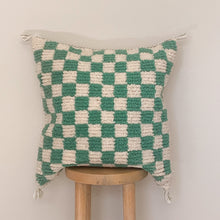 Load image into Gallery viewer, Teal Checkered Moroccan Rug Pillow Cover
