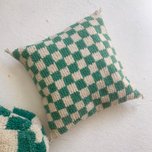 Load image into Gallery viewer, Teal Checkered Moroccan Rug Pillow Cover
