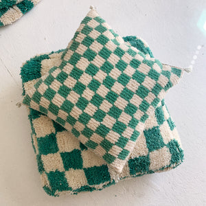 Teal Checkered Moroccan Rug Pillow Cover