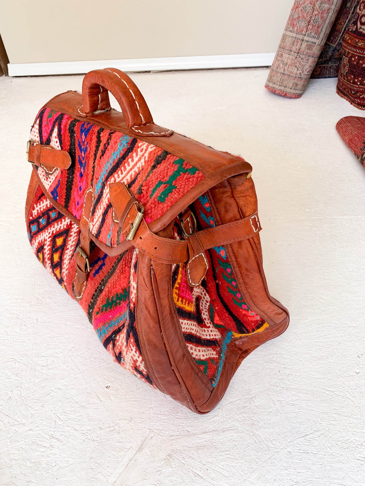 No. BAG 153 - Moroccan Handmade Rug & Leather Briefcase/Messenger Bag