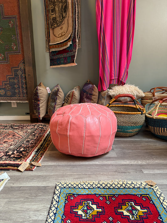 Moroccan Ottoman pouf - Handmade Leather Pouf: Pink