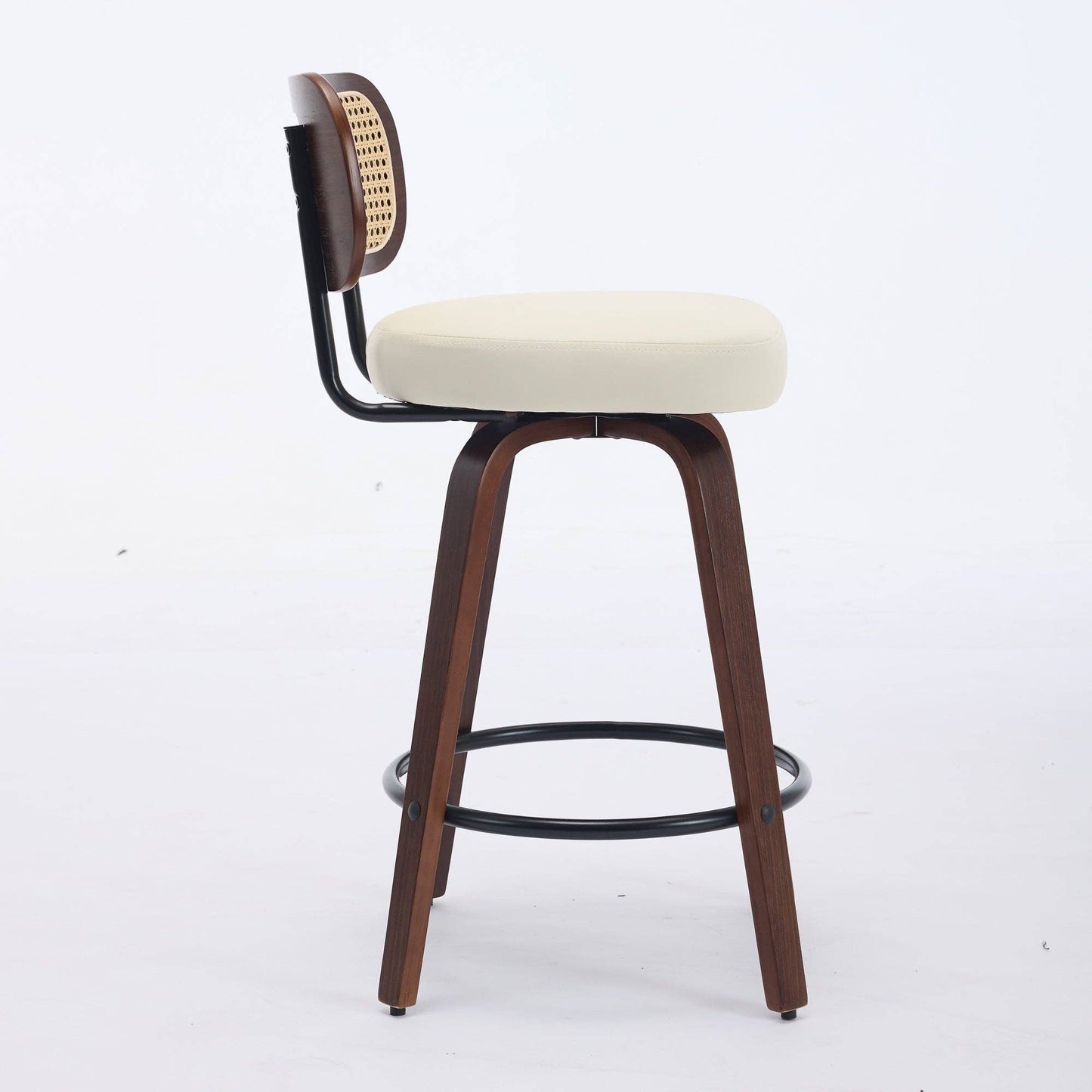 Set of 2 Beige 26 Inch Rattan Back Bar Stools Walnut: Default