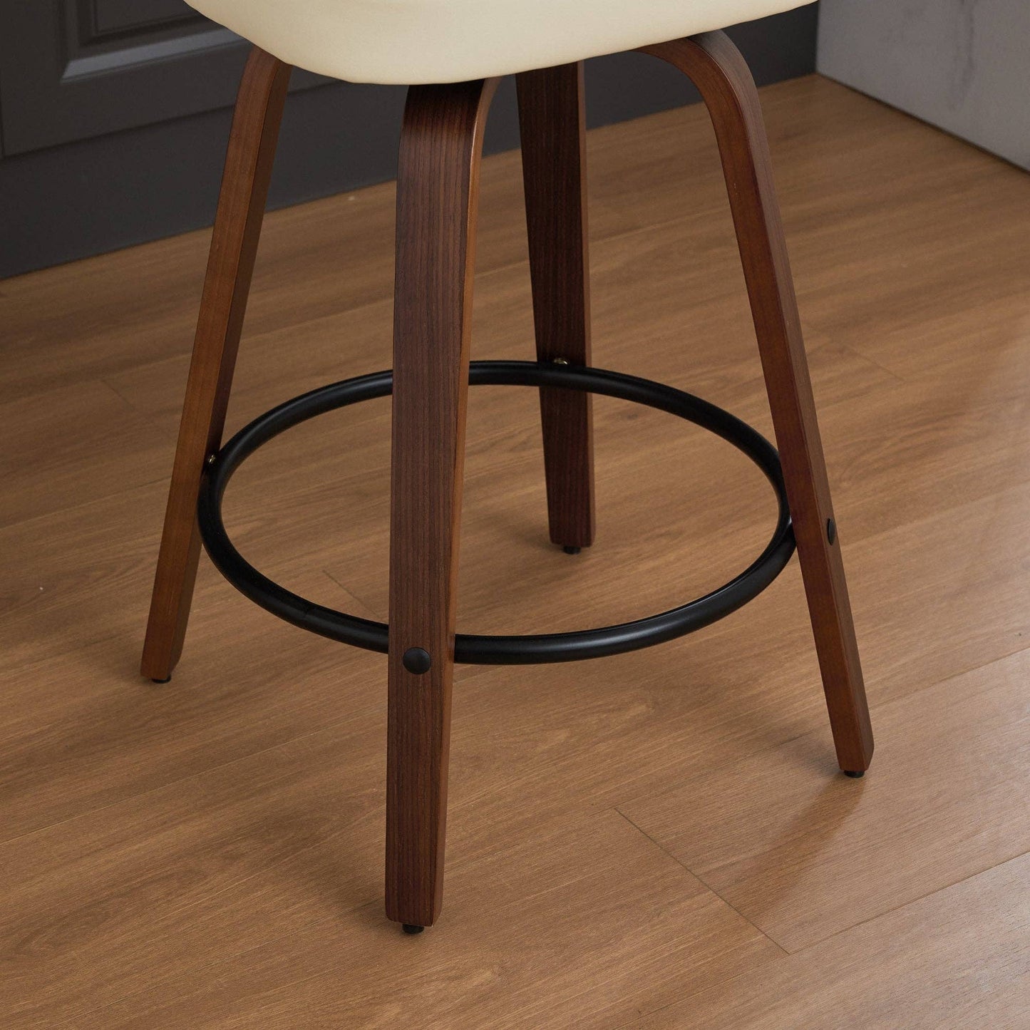 Set of 2 Beige 26 Inch Rattan Back Bar Stools Walnut: Default