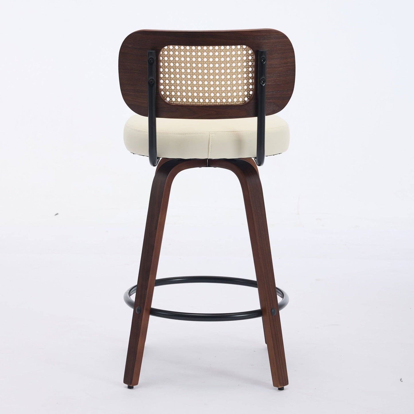 Set of 2 Beige 26 Inch Rattan Back Bar Stools Walnut: Default