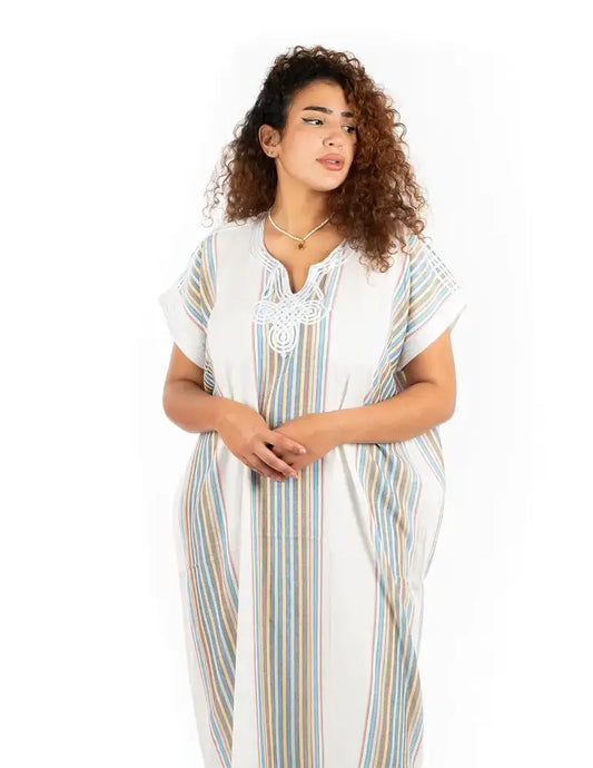 Moroccan Caftan-Beach Cover Up: Cream