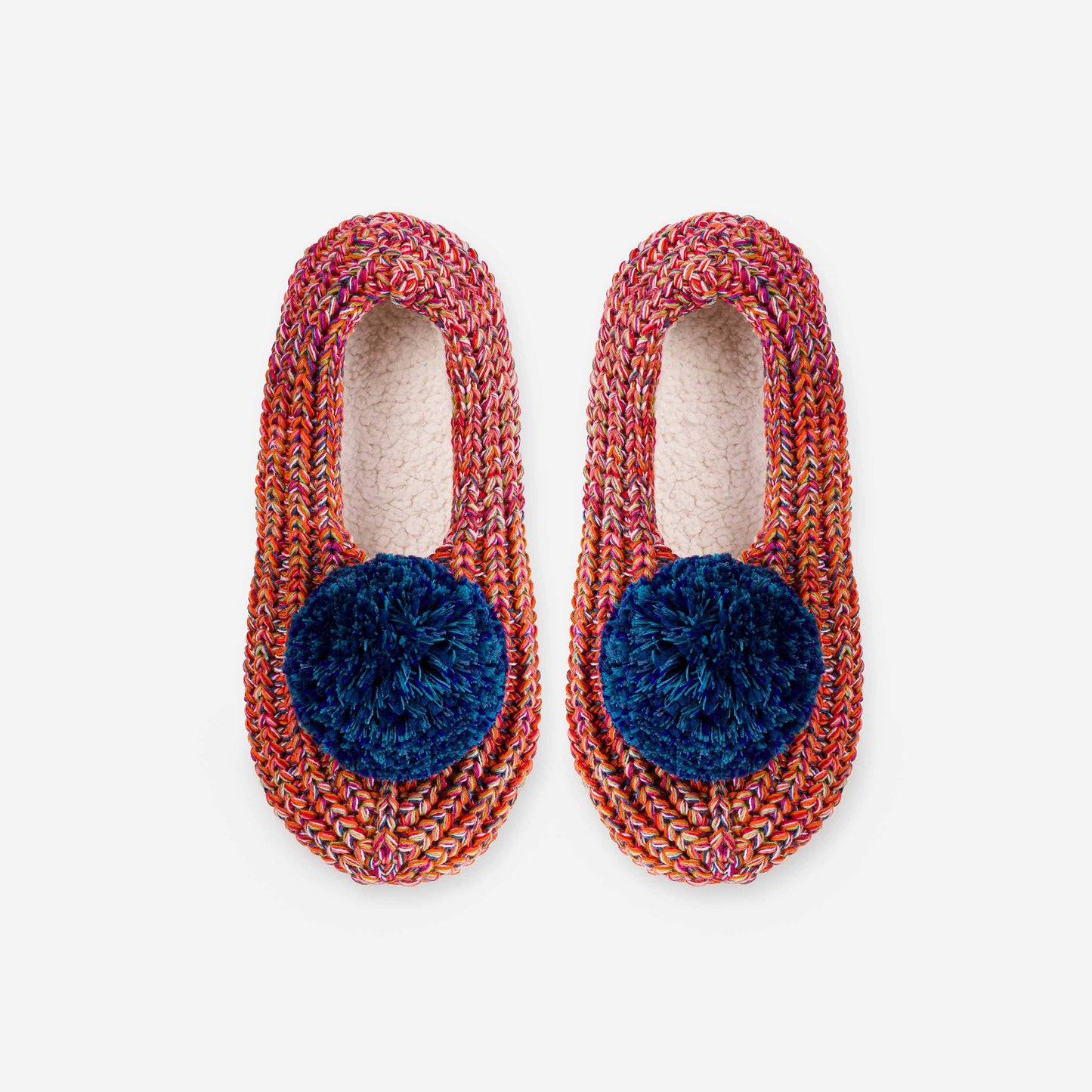 Super Mix Pom Knit Slippers: Red / M/L - W 8-10