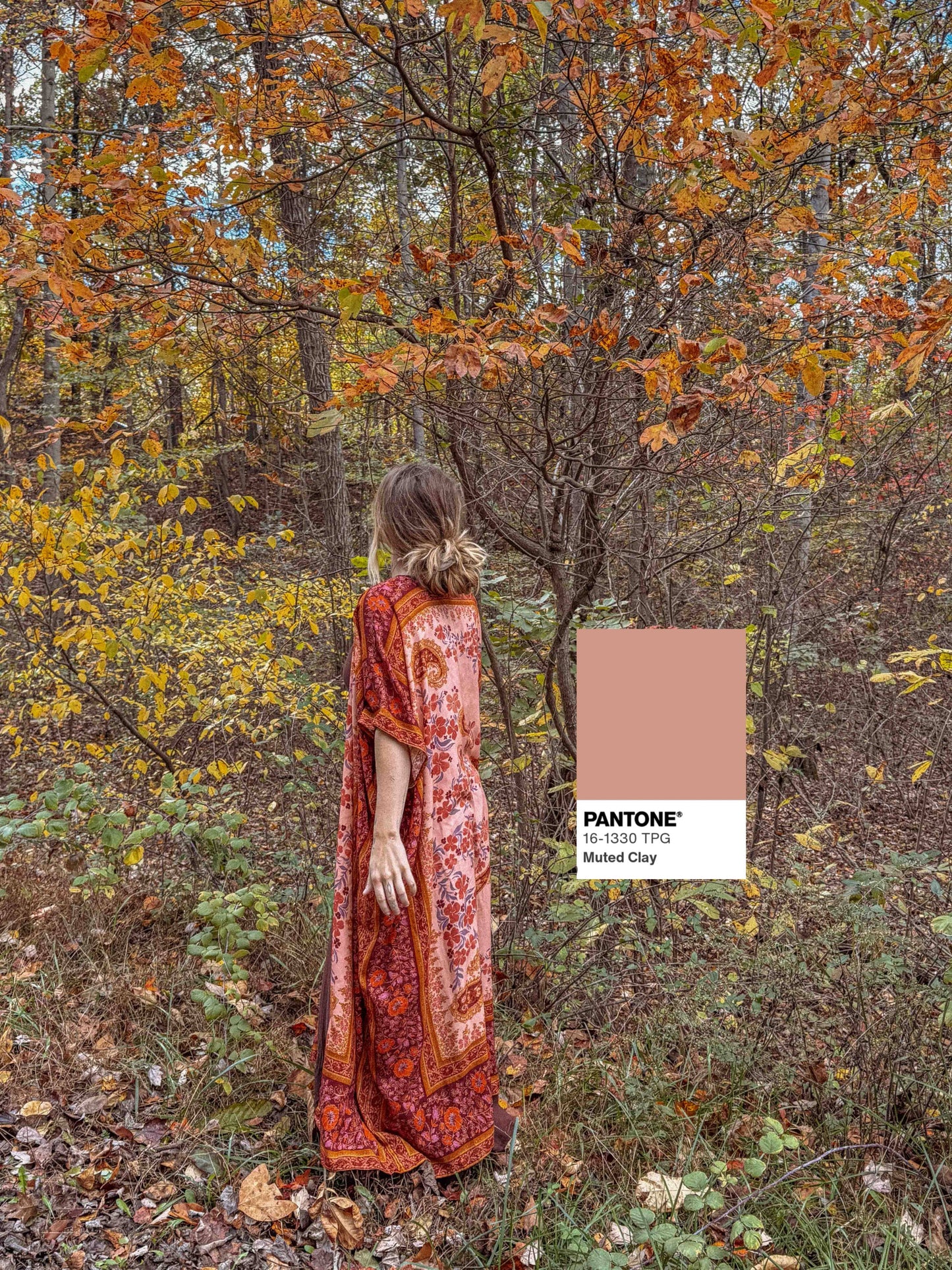 Fall Printed Long Duster Kimono, Floral Long Open Kimono: Muted Clay