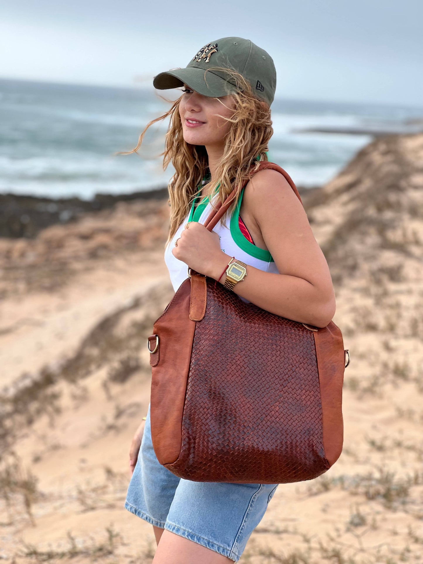 Handmade Woven Braided Leather bag Made in Morocco - No. BAG155