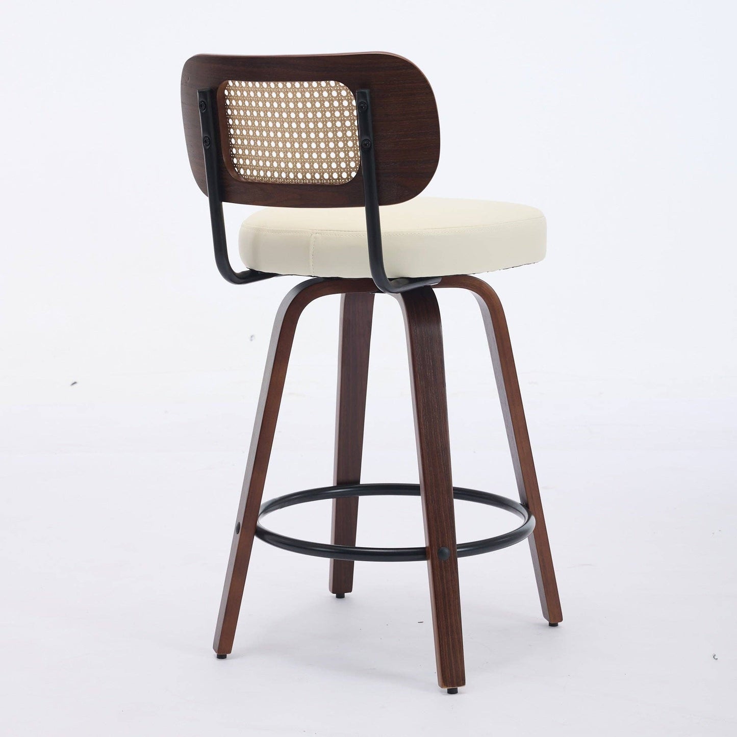 Set of 2 Beige 26 Inch Rattan Back Bar Stools Walnut: Default