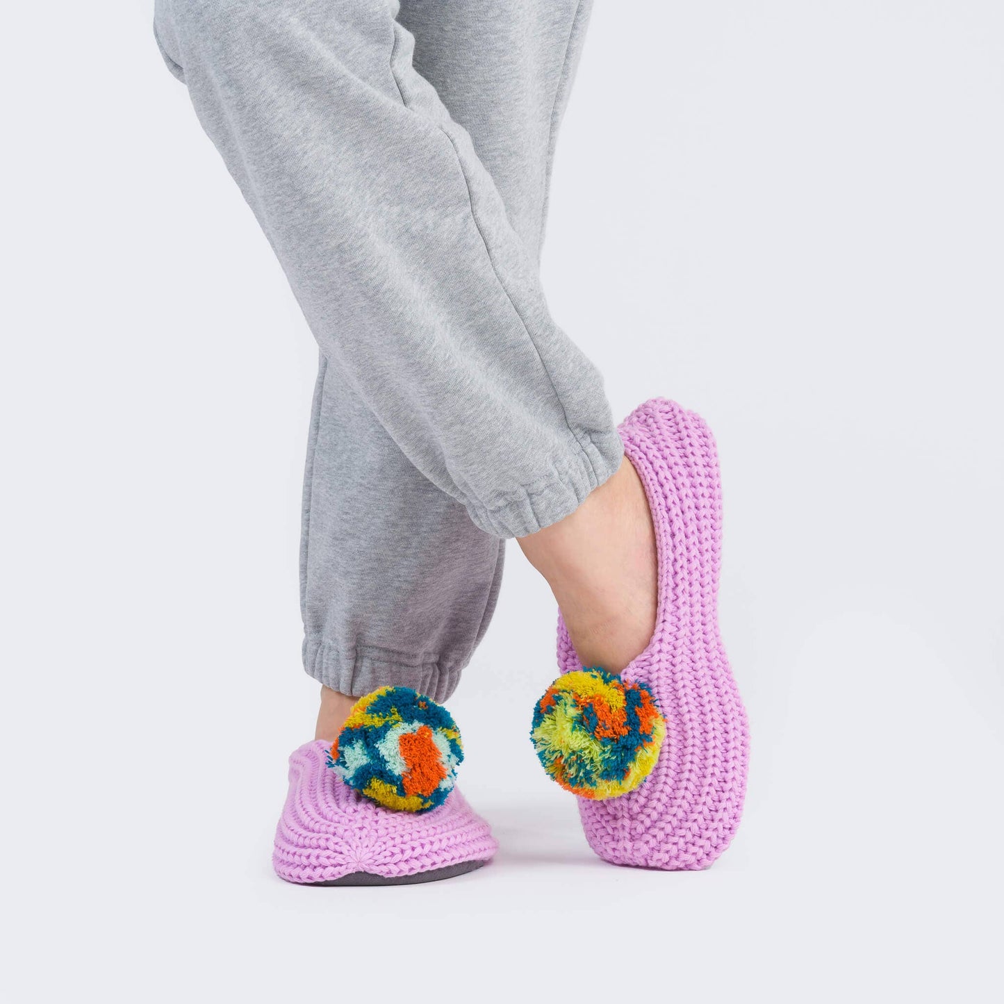 Marble Pom Knit Slippers: Lilac / M/L - W 8-10