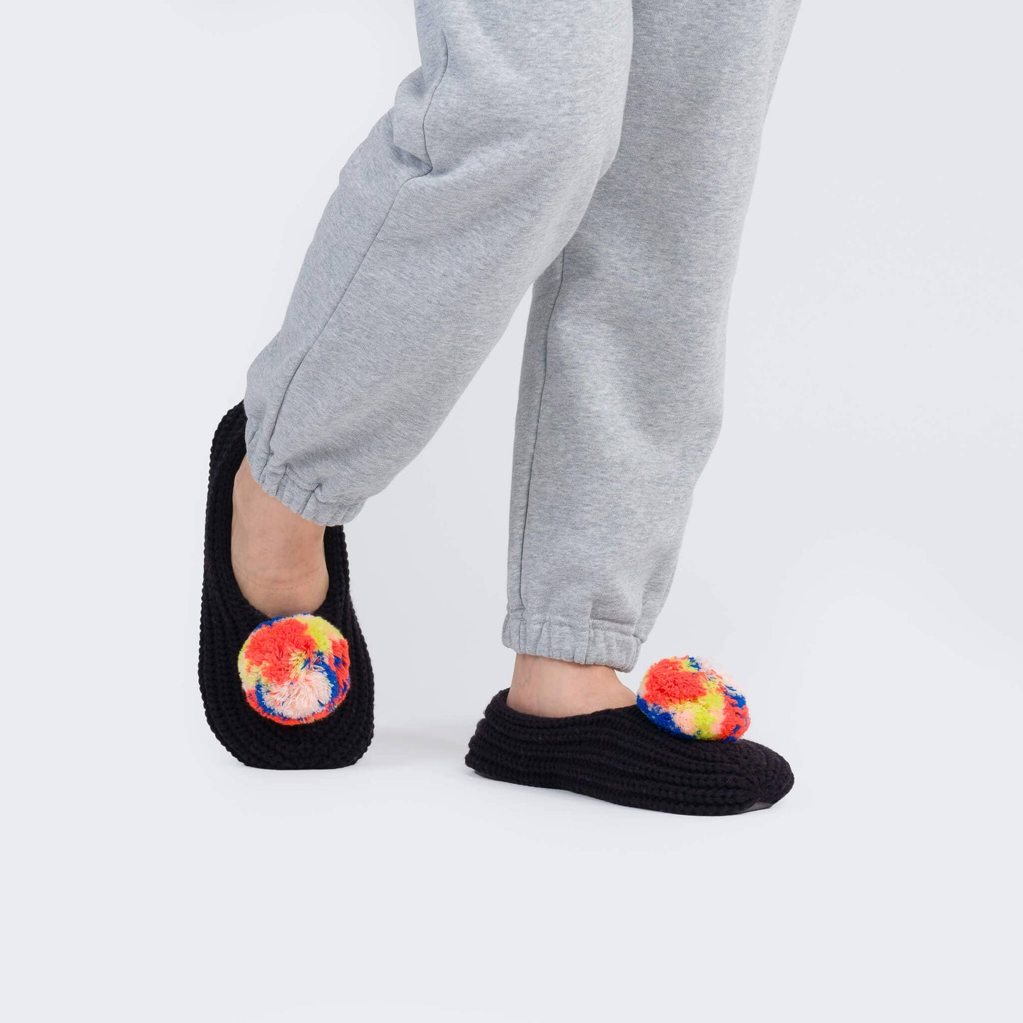 Marble Pom Knit Slippers: Lilac / M/L - W 8-10