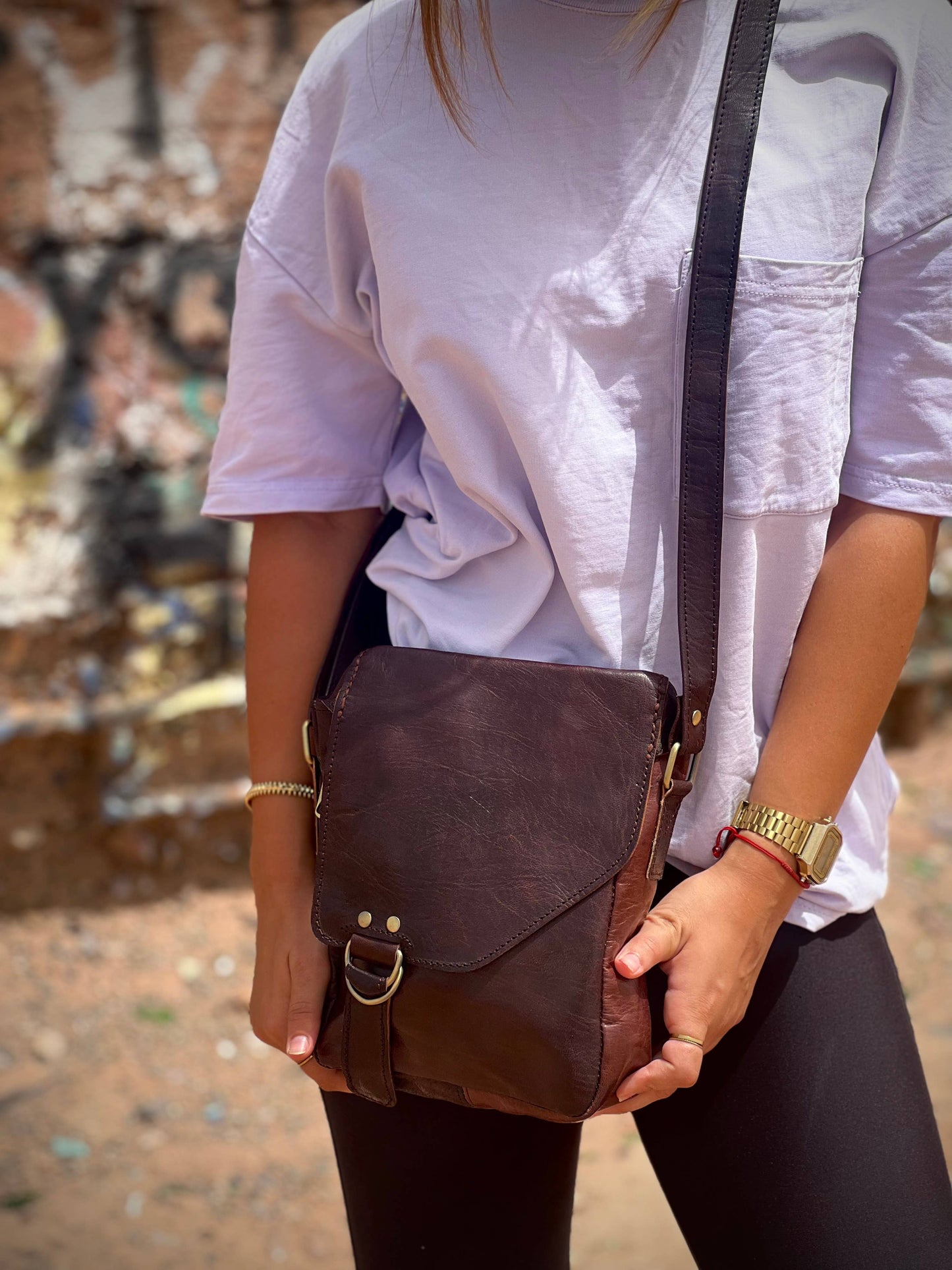 Handmade Brown Leather Crossbody Bag Made in Morocco - No. BAG156