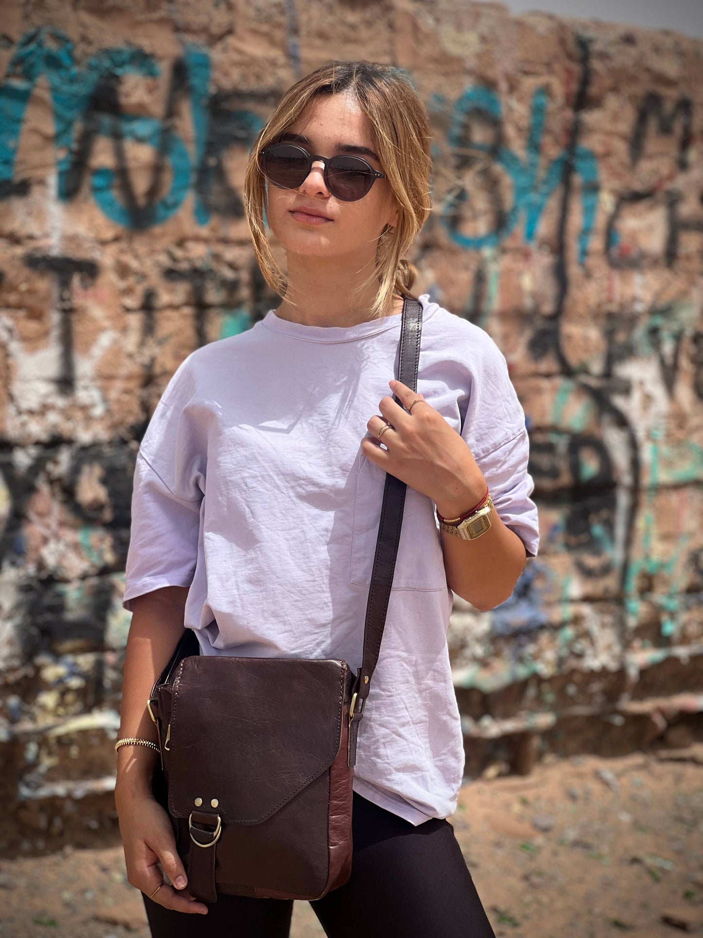 Handmade Brown Leather Crossbody Bag Made in Morocco - No. BAG156