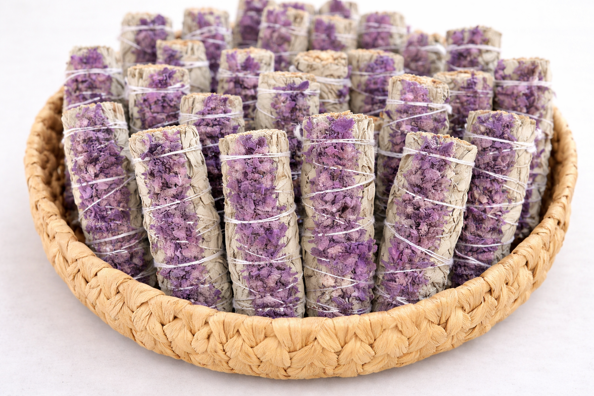 White Sage & Dried Lavender Smudge Sticks Bulk, Handcrafted