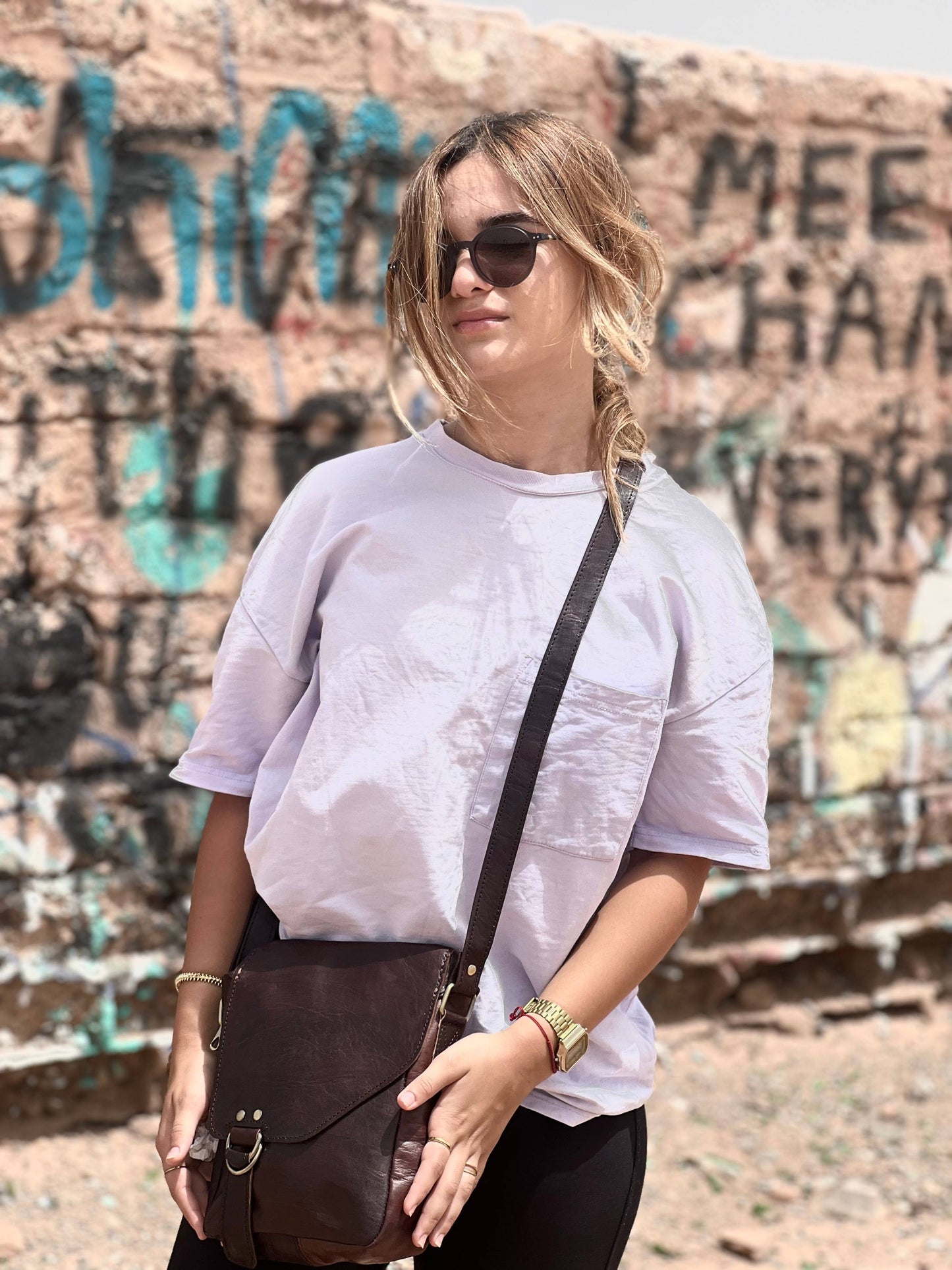 Handmade Brown Leather Crossbody Bag Made in Morocco - No. BAG156