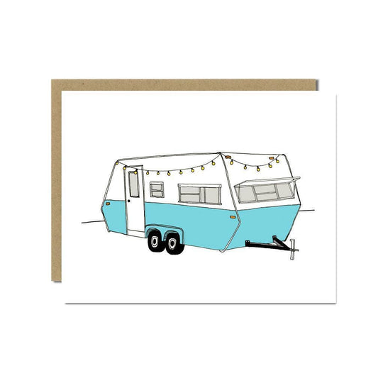 Vintage Turquoise Camper Greeting Card