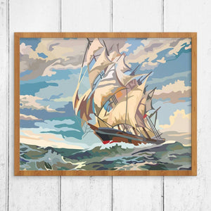 11'' x 14'' Paint By Number Style Ship Under Sail Print