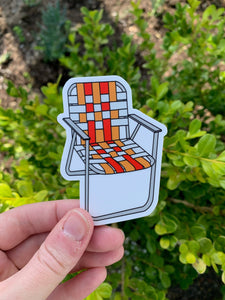 Vintage Aluminum Lawn Chair Sticker - Classic Orange and Cherry Red - Vinyl - Dishwasher Safe - Waterproof - Weatherproof - Camping Decor