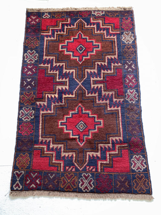 Betty - 2'10-3/4" x 4'-5" Vintage Afghan Tribal Rug