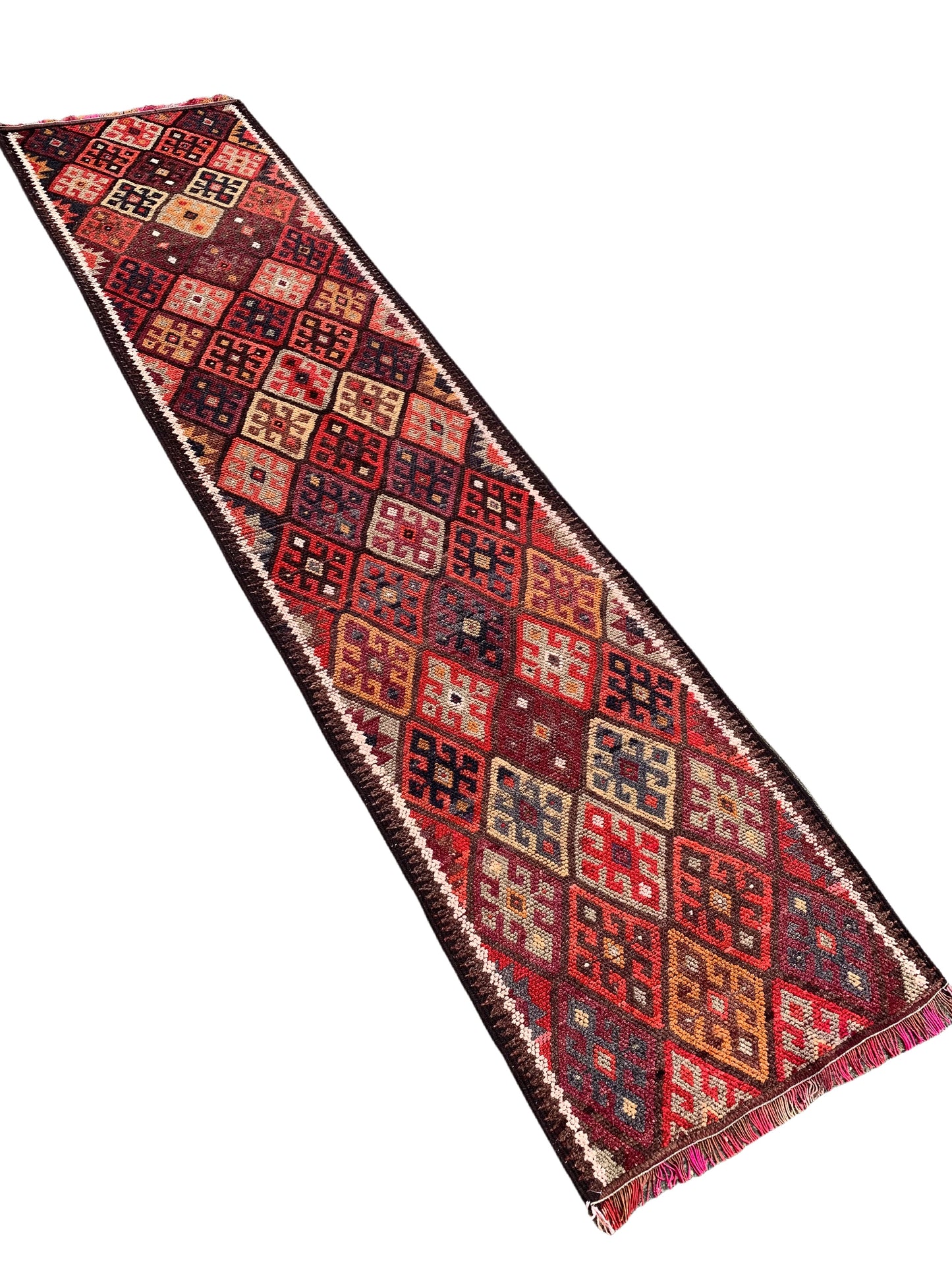 No. R1003 - 3.0' x 12.5' Vintage Turkish Herki Runner Rug