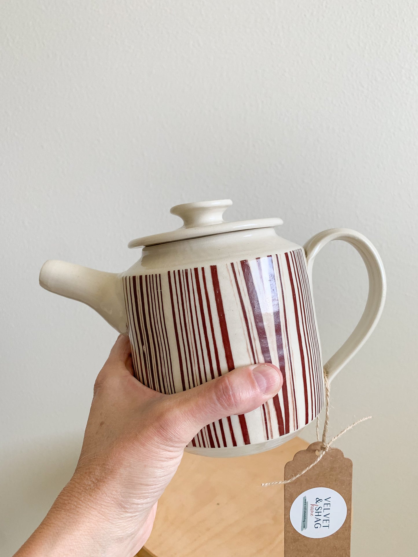 Thrifted Studio Pottery Striped Ceramic Teapot - Local Olympia Pickup Only