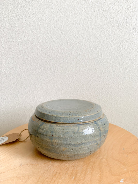 Thrifted Blue Ceramic Dish with Lid - Local Olympia Pickup Only