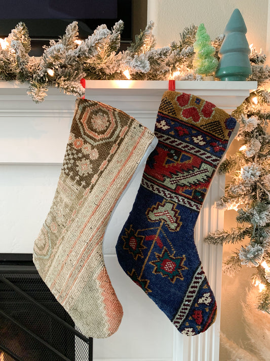 Vintage Turkish Rug Christmas Stocking "B"