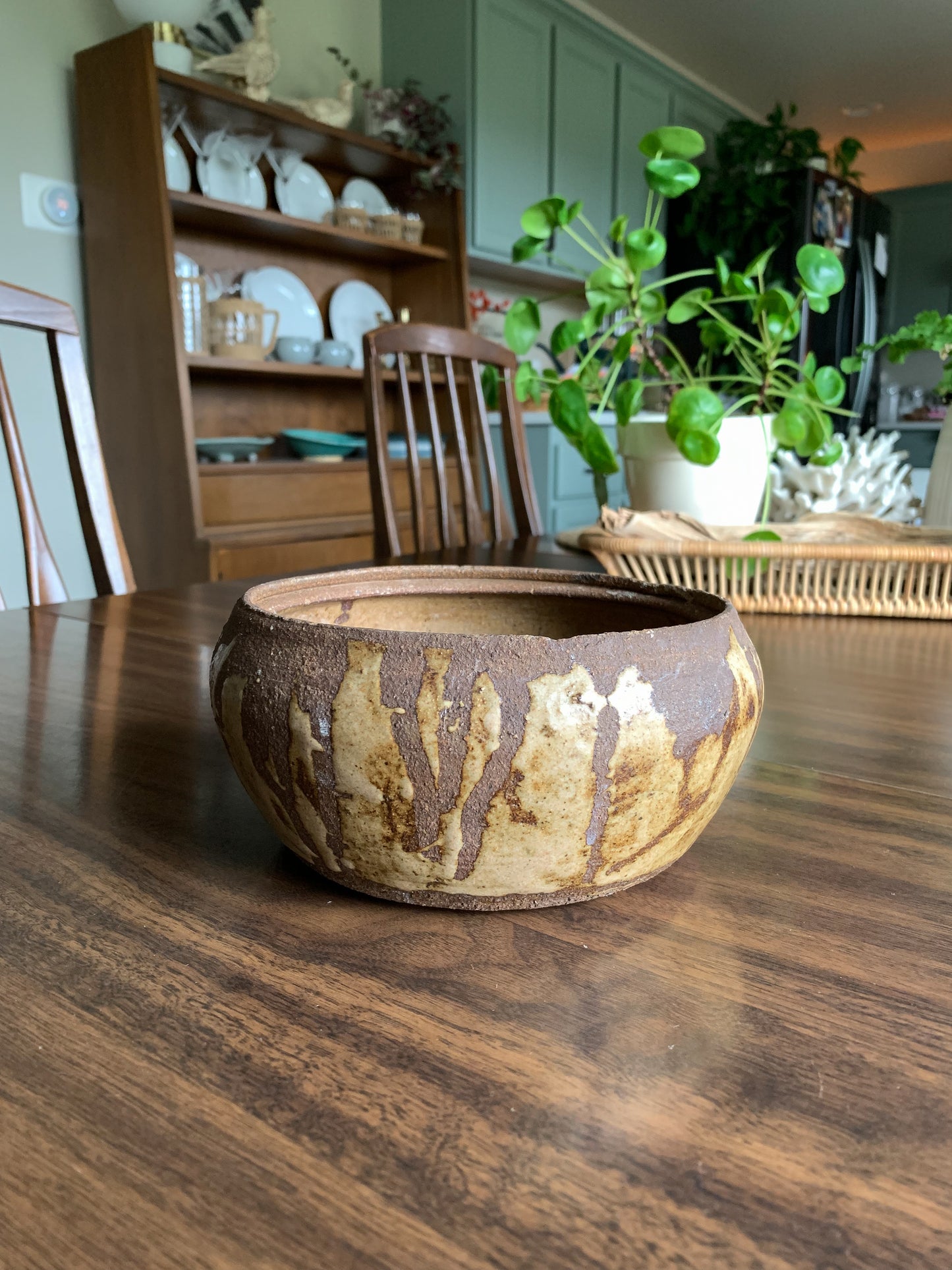 Vintage Ceramic Drip Glazed Pottery Bowl