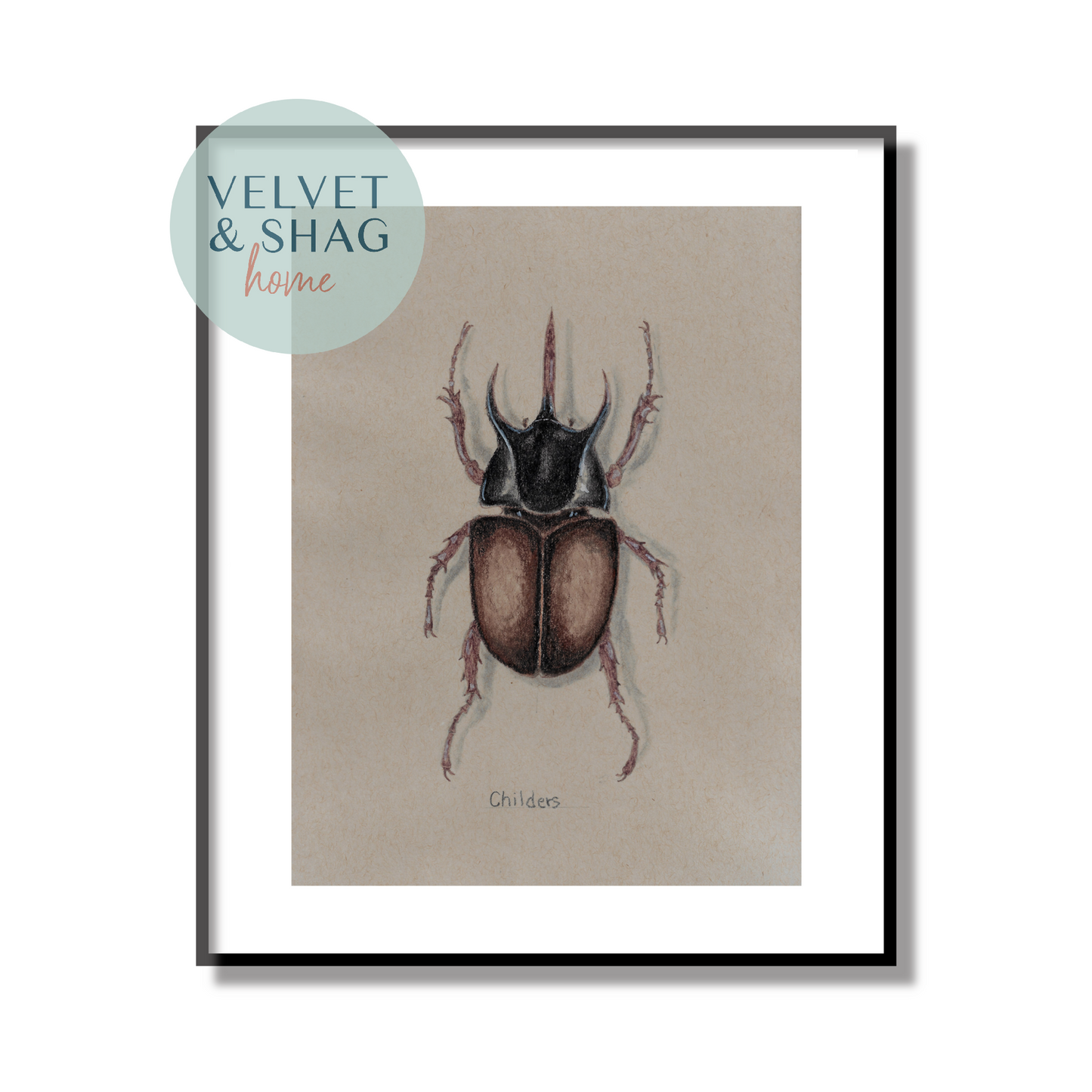 Rhinoceros Beetle Colored Pencil Drawing Print